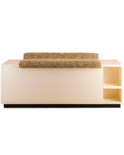 White cream lacquered storage bench with tweed effect fabric White cream lacquered storage bench with tweed effect fabric