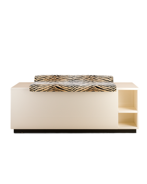 Banc coffre Cameleon blanc crème velours tigre