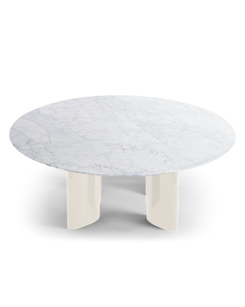Table basse ronde marbre blanc et pieds blanc crème