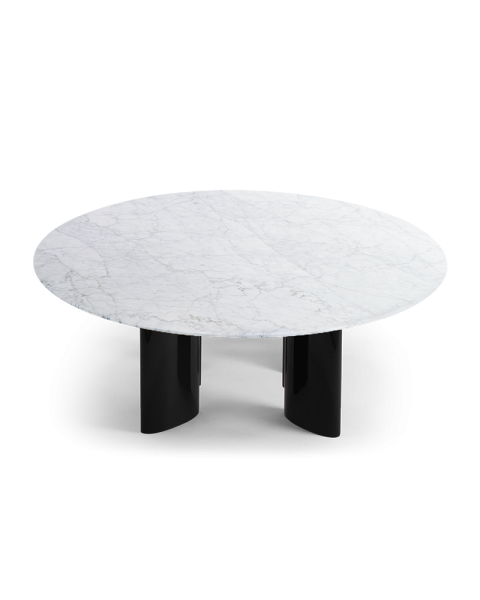 Table basse ronde marbre blanc et pieds noirs