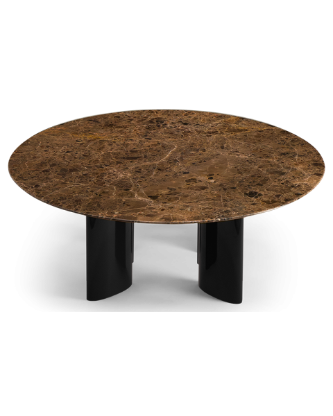 Brown marble round coffee table with black legs