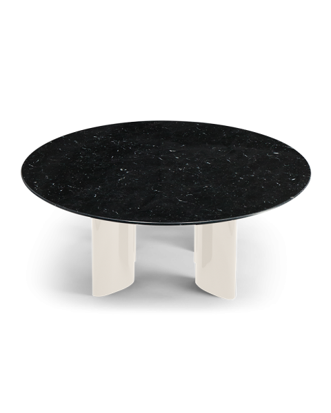 Table basse ronde marbre noir et pieds blanc crème