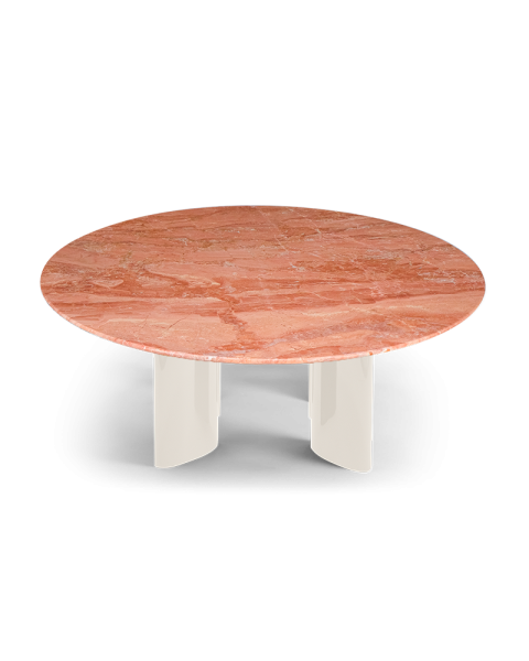 Table basse ronde marbre rose et pieds blanc crème Table basse ronde marbre rose et pieds blanc crème