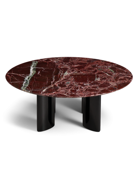 Table basse ronde marbre rouge et pieds noirs