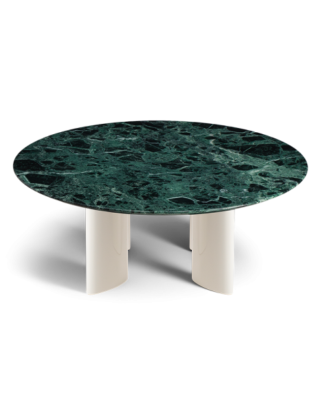 Table basse ronde marbre vert et pieds blanc crème Table basse ronde marbre vert et pieds blanc crème