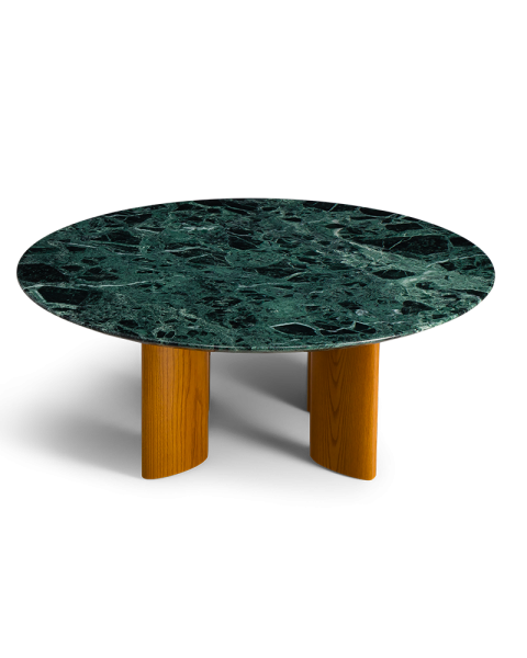 Table basse ronde marbre vert et pieds finiton iroko Table basse ronde marbre vert et pieds finiton iroko
