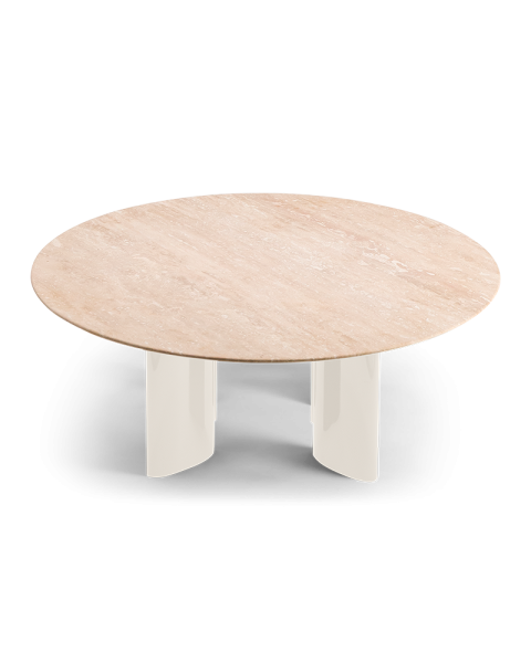 Table basse ronde travertin et pieds blanc crème Table basse ronde travertin et pieds blanc crème