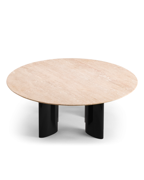 Table basse ronde travertin et pieds noirs Table basse ronde travertin et pieds noirs