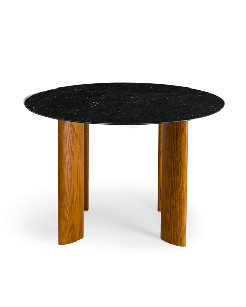 Table de salle à manger marbre noir et pieds finition iroko 4 places