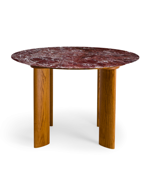 Table de salle à manger marbre rouge et pieds finition iroko 4 places