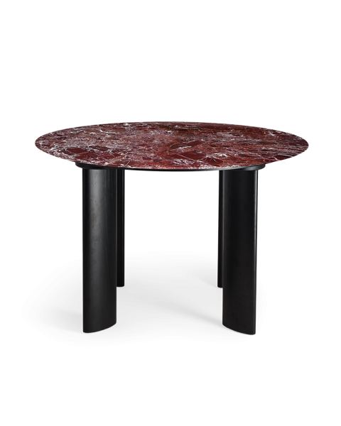 Table de salle à manger marbre rouge et pieds noirs 4 places