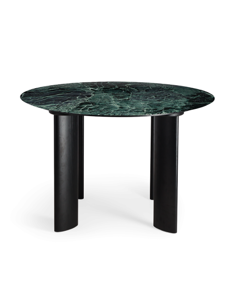 Green marble dining table with black legs for 4 people