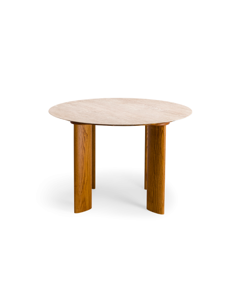 Table de salle à manger travertin et pieds finition iroko 4 places Table de salle à manger travertin et pieds finition iroko 4 places