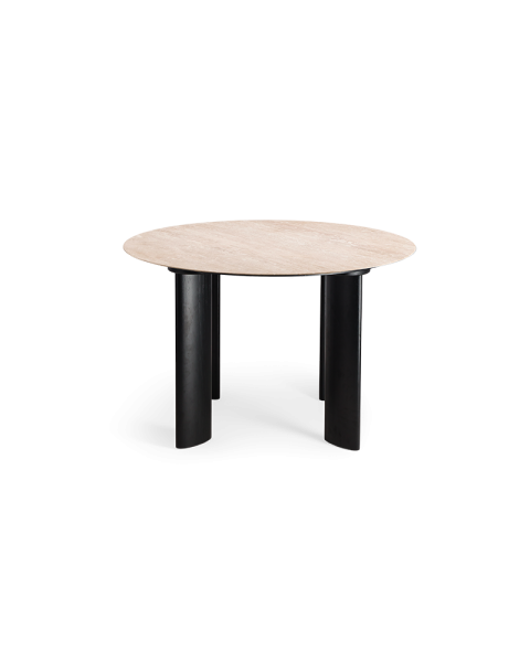 Dining table in travertine with black legs, 4 seats