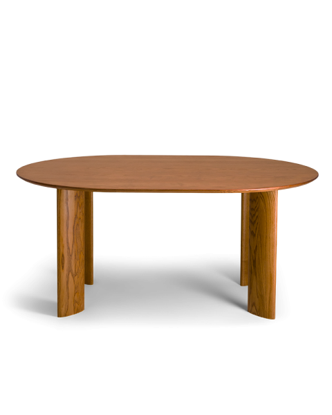 Ash dining table with iroko finish, oval, seats 6