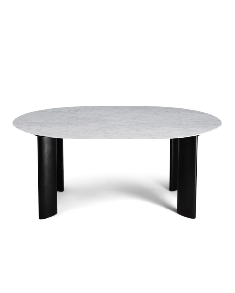 Table de salle à manger marbre blanc et pieds noirs 6 places