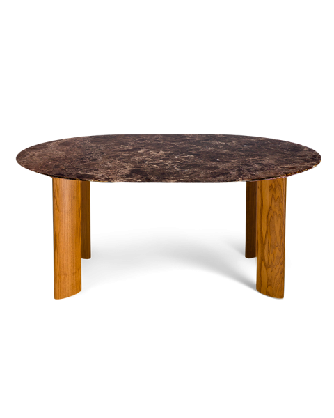 Table de salle à manger marbre marron et pieds finition iroko 6 places Table de salle à manger marbre marron et pieds finition iroko 6 places