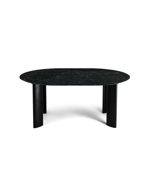 Black marble dining table with black legs for 6 people