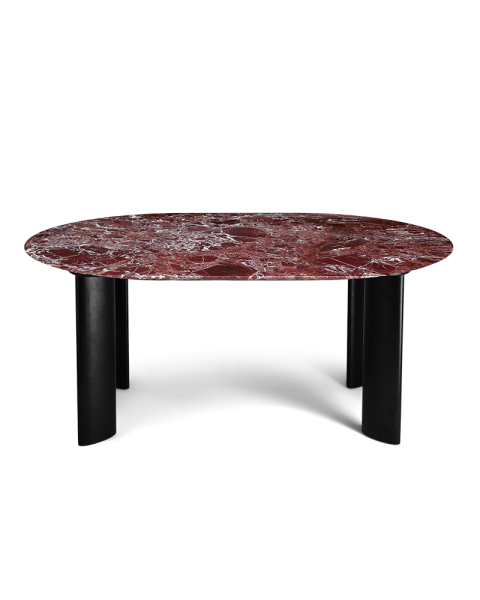 Table de salle à manger marbre rouge et pieds noirs 6 places Table de salle à manger marbre rouge et pieds noirs 6 places