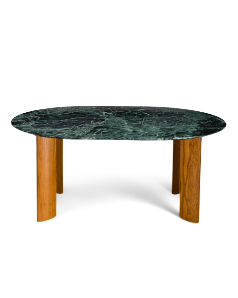 Table de salle à manger marbre vert et pieds finition iroko 6 places Table de salle à manger marbre vert et pieds finition iroko 6 places