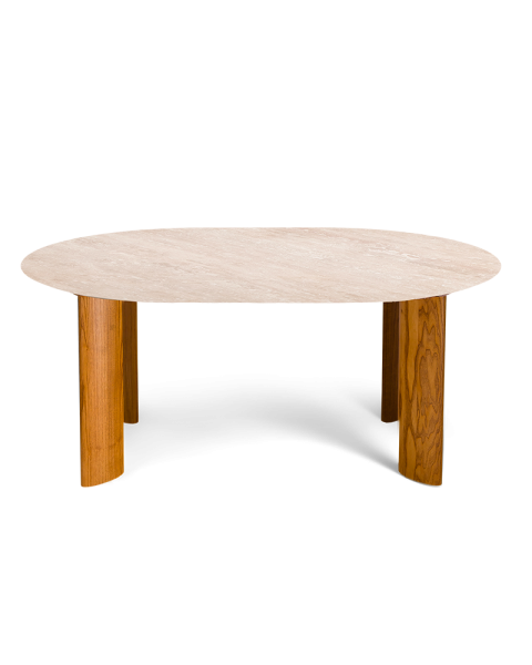 Table de salle à manger travertin et pieds finition iroko 6 places Table de salle à manger travertin et pieds finition iroko 6 places