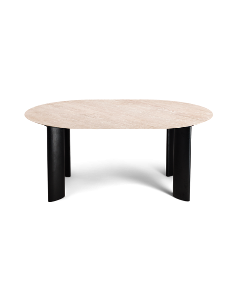Table de salle à manger travertin et pieds noirs 6 places Table de salle à manger travertin et pieds noirs 6 places