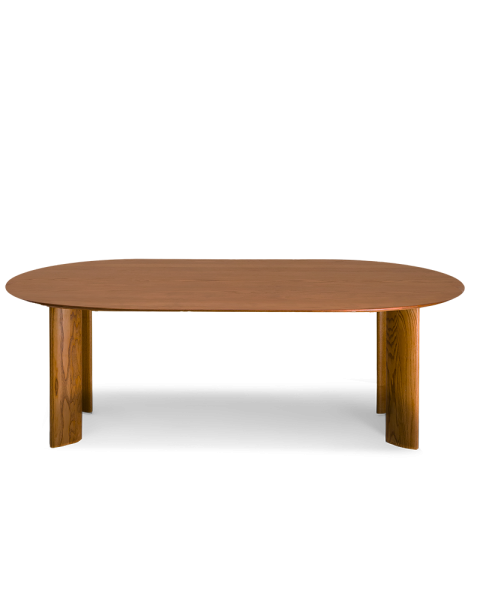 Ash dining table with iroko finish, oval, 8 seats