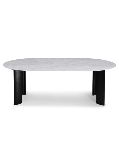 Table de salle à manger marbre blanc et pieds noirs 8 places
