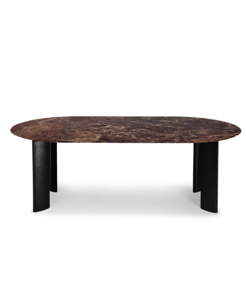 Table de salle à manger marbre marron et pieds noirs 8 places Table de salle à manger marbre marron et pieds noirs 8 places