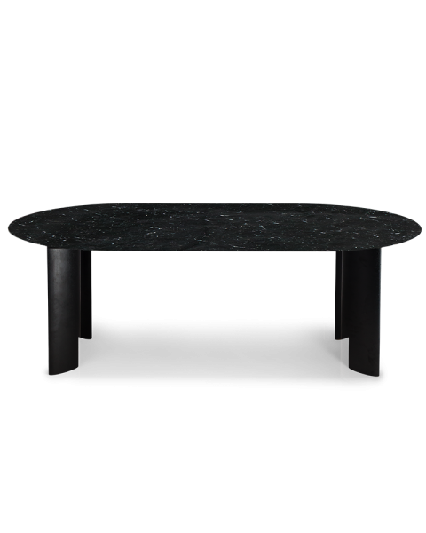 Table de salle à manger marbre noir et pieds noirs 8 places