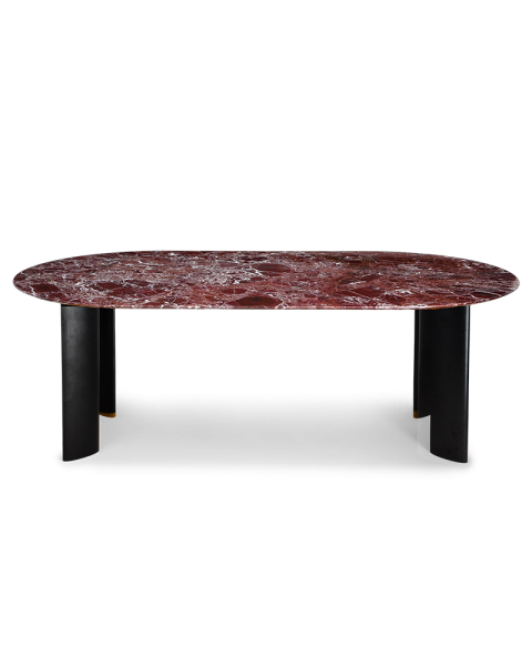 Table de salle à manger marbre rouge et pieds noirs 8 places Table de salle à manger marbre rouge et pieds noirs 8 places