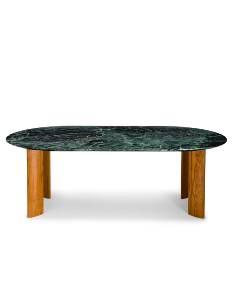 Table de salle à manger marbre vert et pieds finition iroko 8 places Table de salle à manger marbre vert et pieds finition iroko 8 places