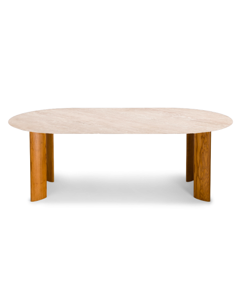 Table de salle à manger travertin et pieds finition iroko 8 places Table de salle à manger travertin et pieds finition iroko 8 places