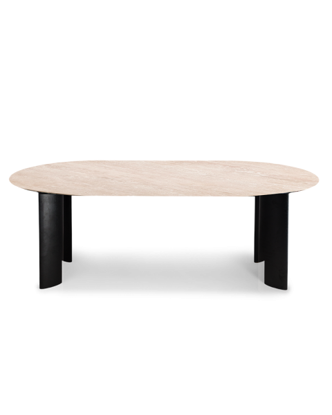 Table de salle à manger travertin et pieds noirs 8 places Table de salle à manger travertin et pieds noirs 8 places