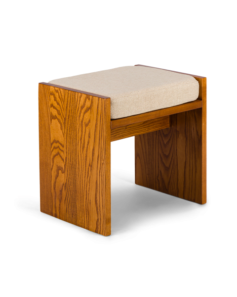 Beige stool with textured fabric and ash iroko finish Beige stool with textured fabric and ash iroko finish