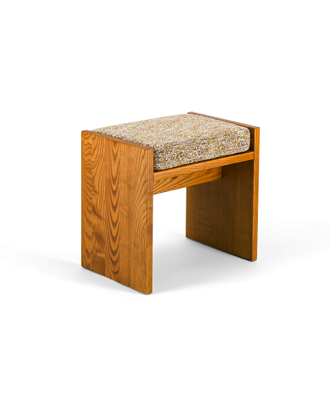 Brown and green tweed effect stool with ash iroko finish Brown and green tweed effect stool with ash iroko finish