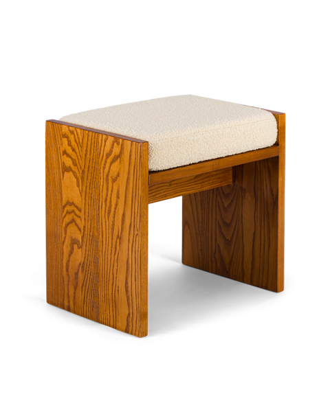 Boucle wool stool in cream white and ash with iroko finish Boucle wool stool in cream white and ash with iroko finish