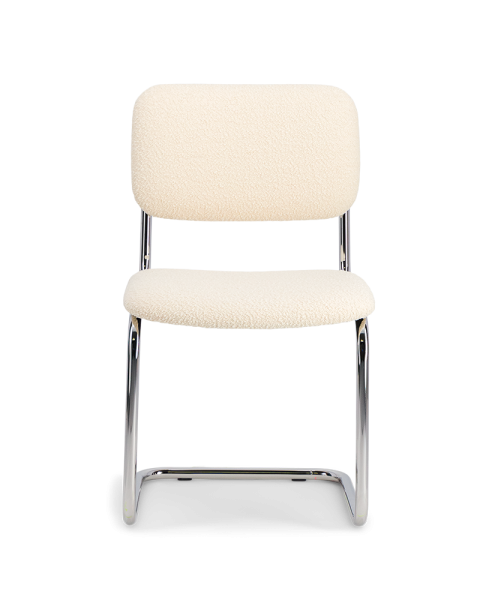 Chaise bouclette blanc crème laine et acier Chaise bouclette blanc crème laine et acier
