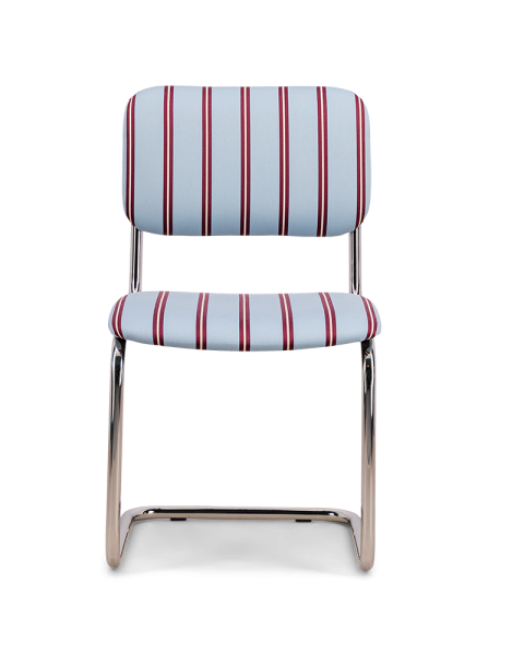 Chaise rayée bleu et bordeaux tissu coton et acier