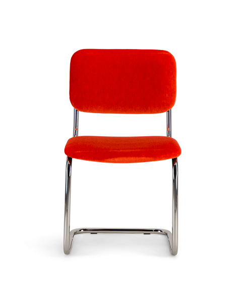 Chaise vermillon velours de mohair et acier Chaise vermillon velours de mohair et acier