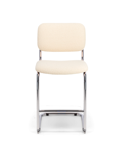 Chaise de bar bouclette blanc crème laine et acier - 65cm