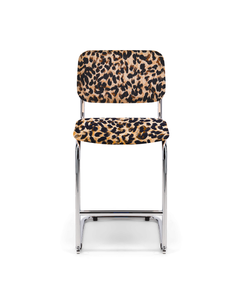 Chaise de bar léopard coton jacquard et acier - 65cm