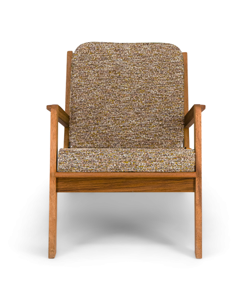 Chauffeuse effet tweed marron et vert et bois brun Chauffeuse effet tweed marron et vert et bois brun