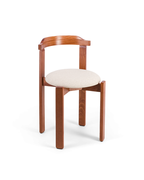 Chaise Laura bois brun toile tissée beige