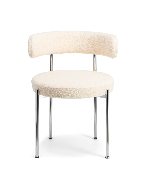 Cream white boucle chair in wool and chrome metal Cream white boucle chair in wool and chrome metal