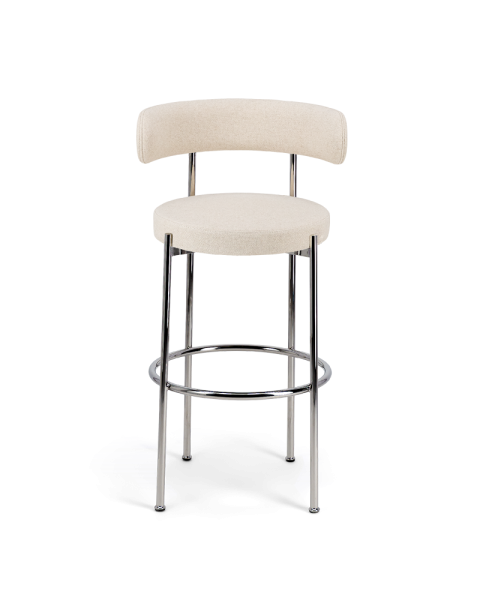 Beige bar chair with textured fabric and chrome metal - 65cm Beige bar chair with textured fabric and chrome metal - 65cm