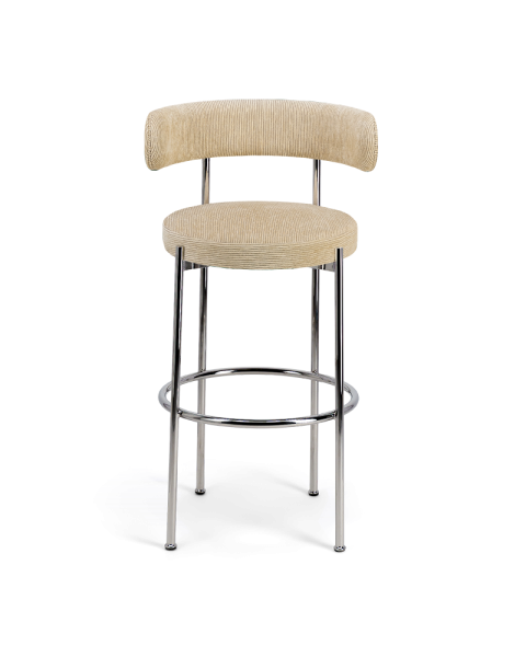 Libera bar stool in beige corduroy and chrome metal - 65cm Libera bar stool in beige corduroy and chrome metal - 65cm
