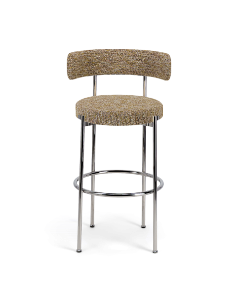 Chaise de bar Libera métal chrome effet tweed marron et vert - 65cm Chaise de bar Libera métal chrome effet tweed marron et vert - 65cm