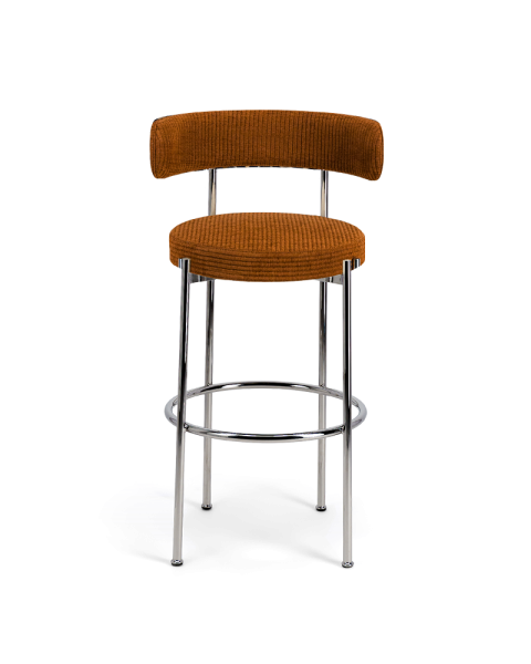 Chaise de bar Libera métal chrome et chenille côtelée marron - 65cm Chaise de bar Libera métal chrome et chenille côtelée marron - 65cm