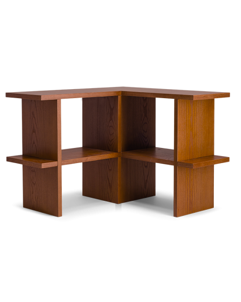 Ash corner shelf with iroko finish